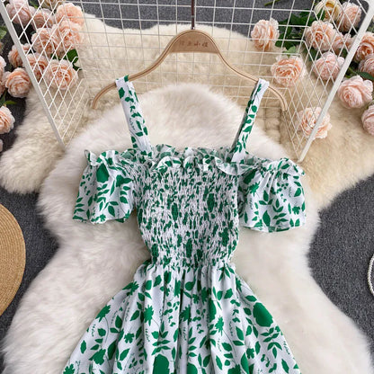 Summer 2026 Midi Dress Women Casual Off Shoulder Short Sleeve Vacation Beach Robe Female Clothing