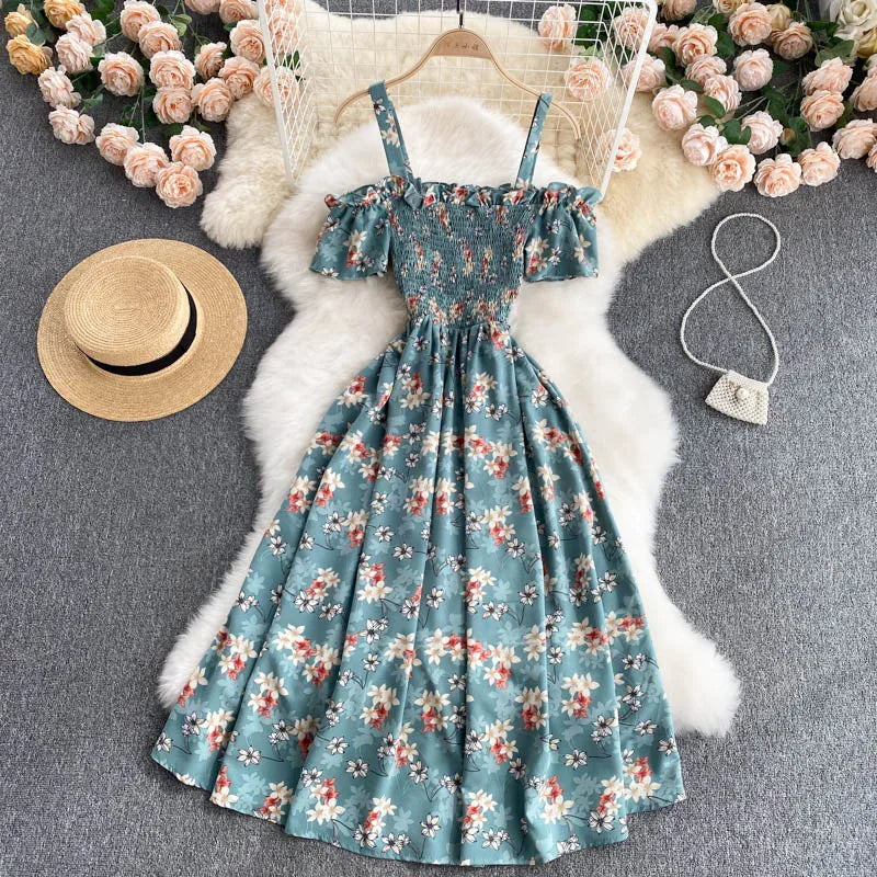 Summer 2026 Midi Dress Women Casual Off Shoulder Short Sleeve Vacation Beach Robe Female Clothing