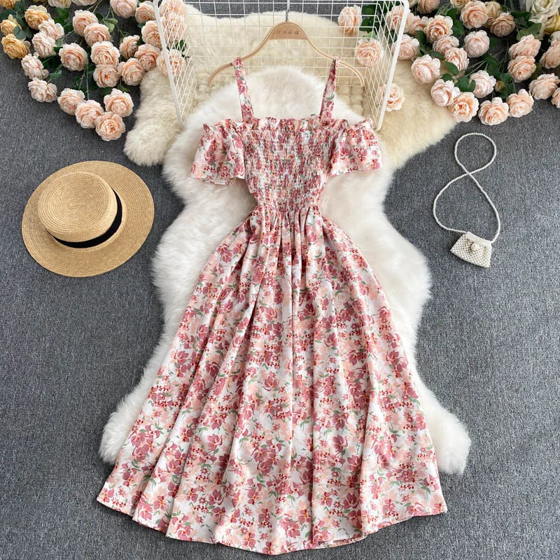 Summer 2026 Midi Dress Women Casual Off Shoulder Short Sleeve Vacation Beach Robe Female Clothing