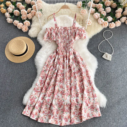 Summer 2026 Midi Dress Women Casual Off Shoulder Short Sleeve Vacation Beach Robe Female Clothing
