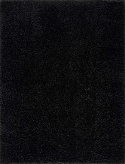 Faina Solid Black Shag Washable Area Rug