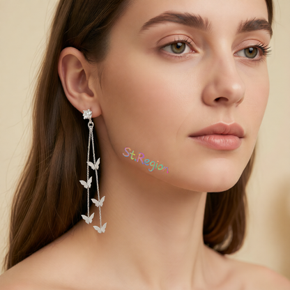 Cubic Zirconia & Silvertone Butterfly Double-Strand Drop Earrings