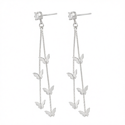Cubic Zirconia & Silvertone Butterfly Double-Strand Drop Earrings
