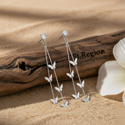 Cubic Zirconia & Silvertone Butterfly Double-Strand Drop Earrings