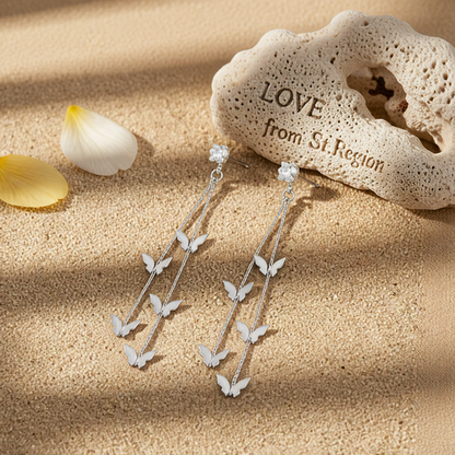 Cubic Zirconia & Silvertone Butterfly Double-Strand Drop Earrings