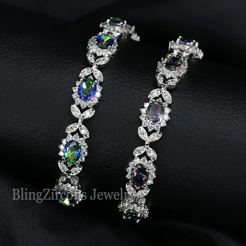 Crystal Flower Silver Plated Bracelet
