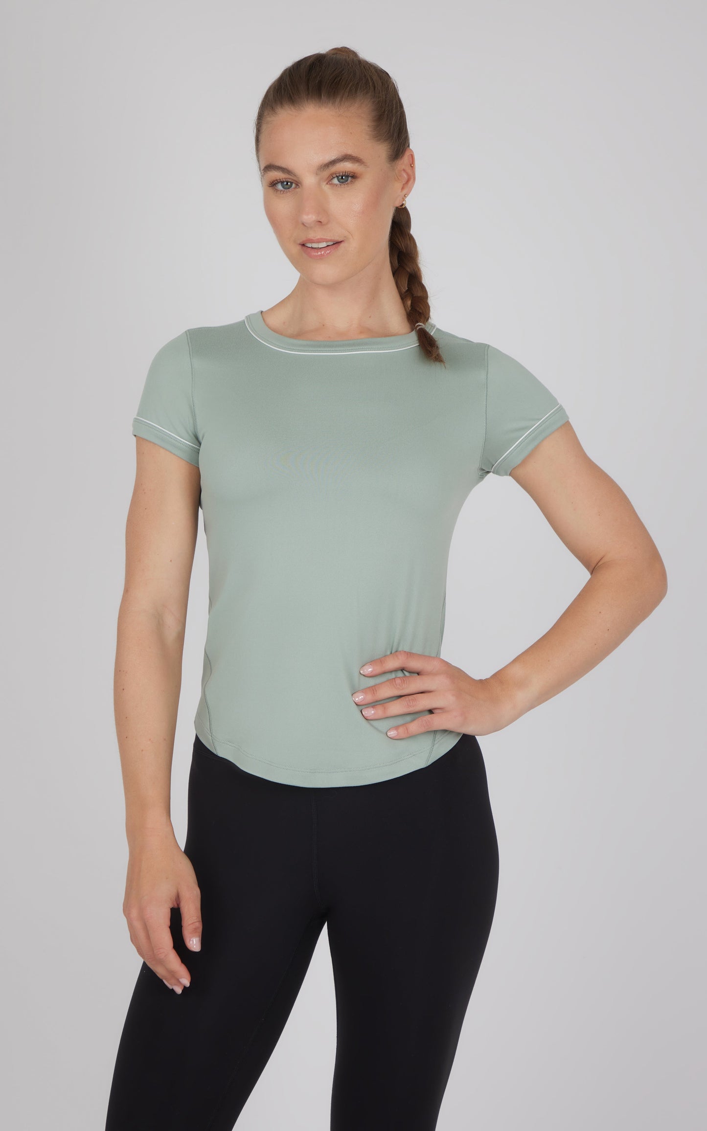90 Degree by Reflex 2 PK Super Soft Synergy High Crew Neck Short Sleeve Top and Crew Neck Top