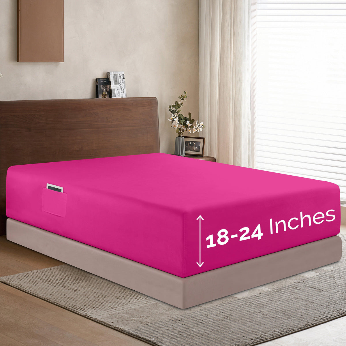 Elegant Comfort Extra Deep Pocket 18"-24" Single Fitted Sheet for High Mattress, Bright Shades