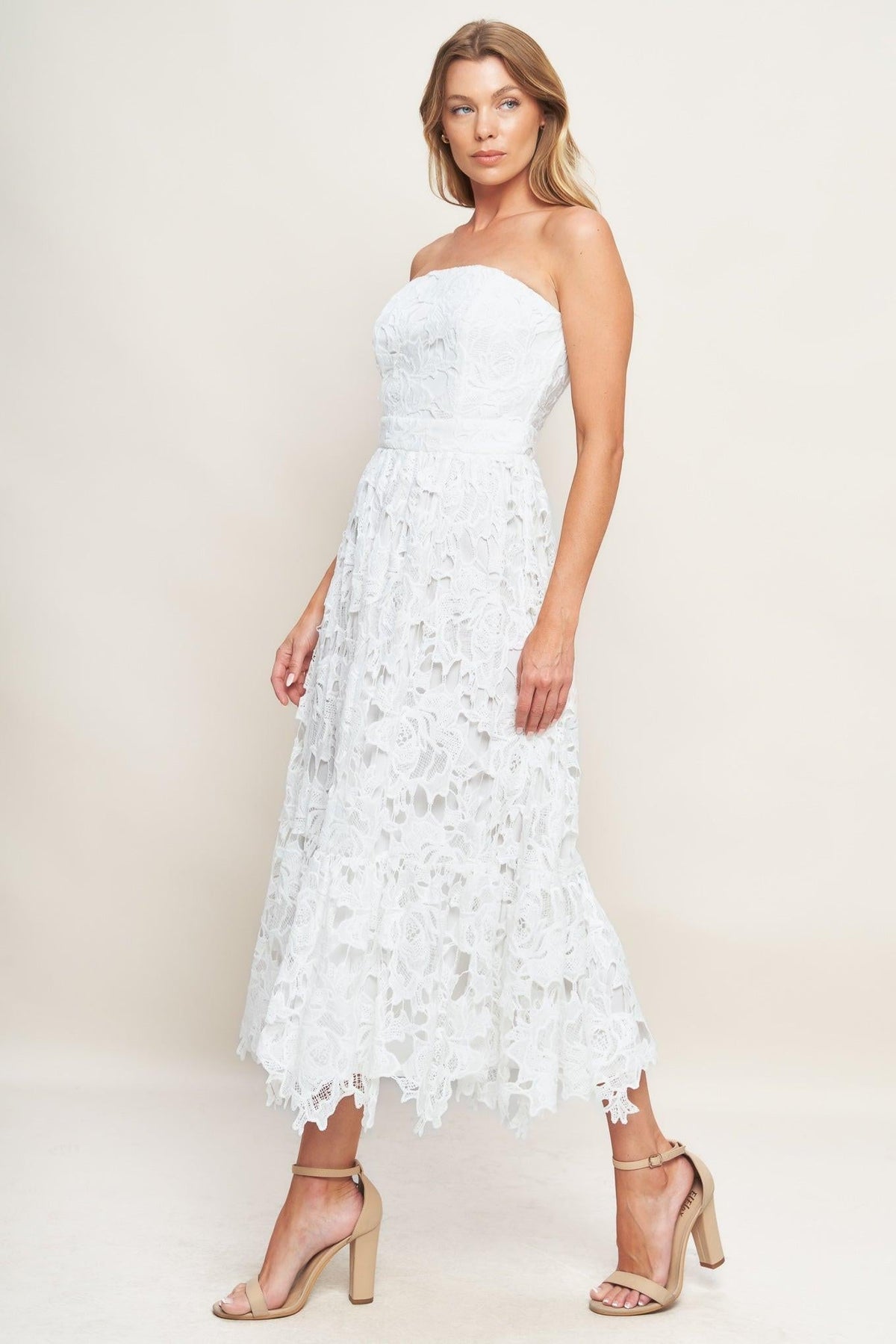 Carefree Nights Lace Off White Midi Dress
