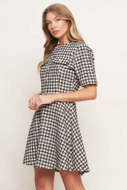Elegant Check Tweed Mini Dress