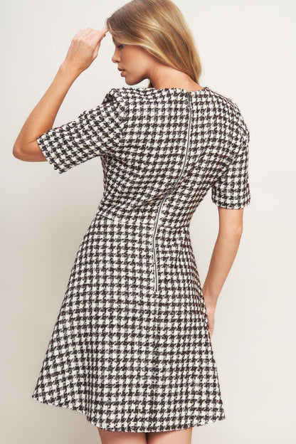 Elegant Check Tweed Mini Dress
