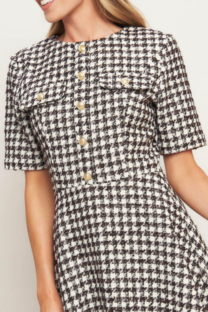 Elegant Check Tweed Mini Dress