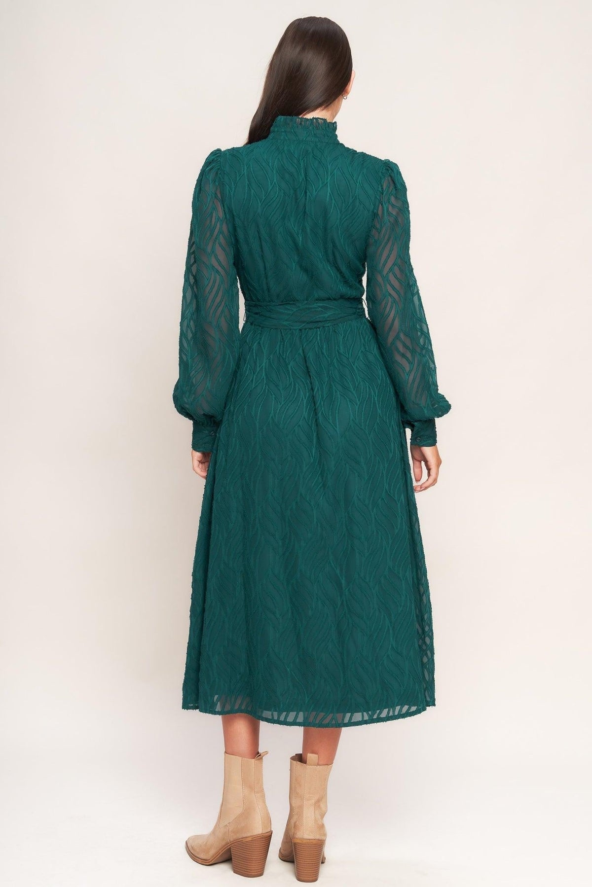 Emerald Whisper Woven Midi Dress
