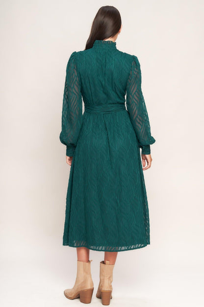 Emerald Whisper Woven Midi Dress