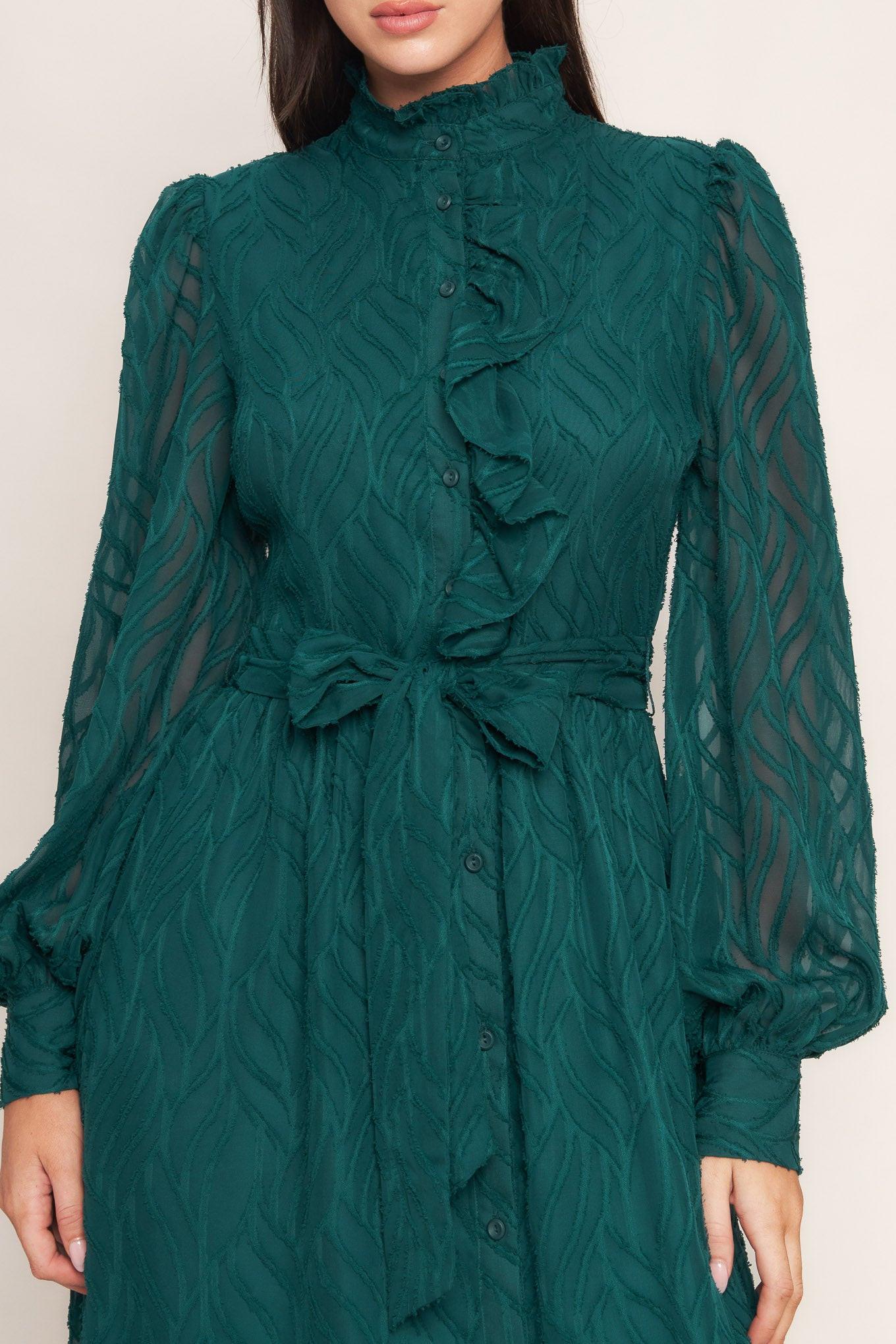 Emerald Whisper Woven Midi Dress