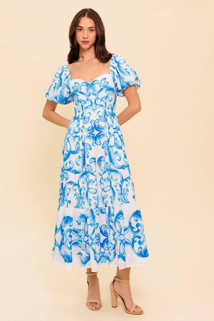 A Work of Art Blue Woven Midi Dress