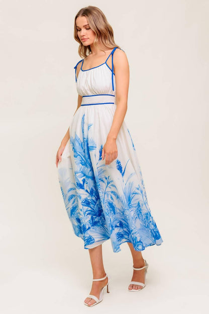 Garden Breeze Blue Woven Midi Dress