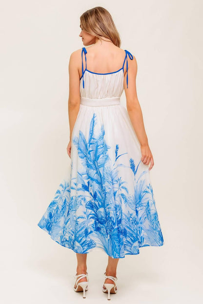 Garden Breeze Blue Woven Midi Dress