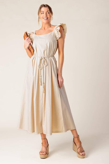 Champagne Toast Taupe Woven Midi Dress