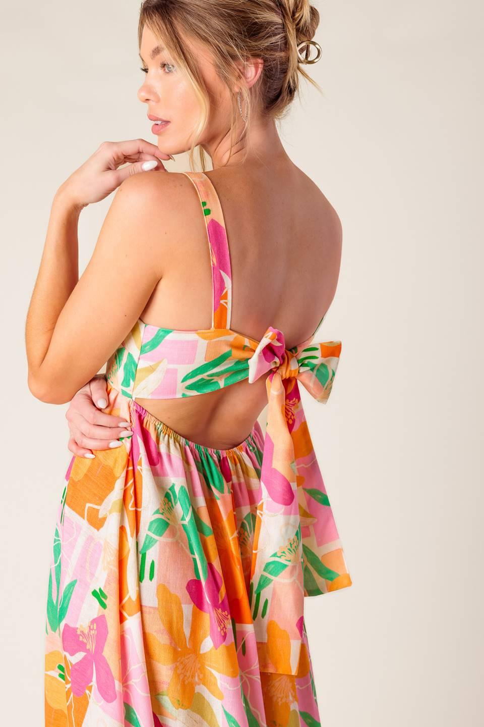 Bon Voyage Pink Orange Woven Maxi Dress