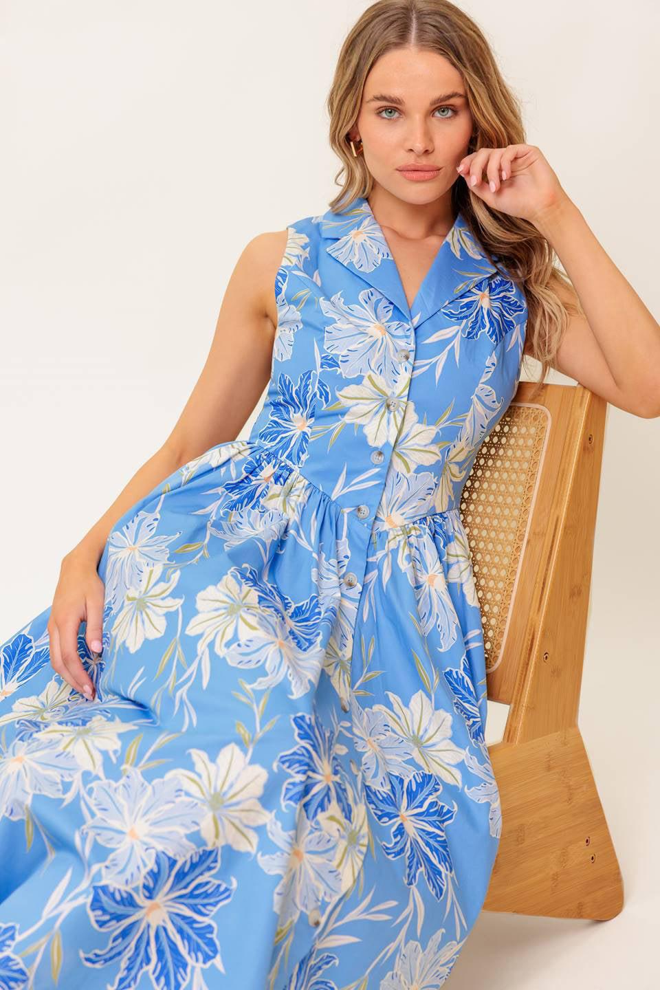 Fern Whisper Blue Woven Midi Dress