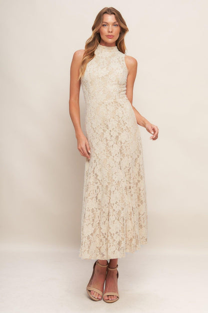 Elegant Floral Stretch Lace Midi Dress