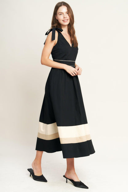 Forest Charm Black Cream Woven Midi Dress