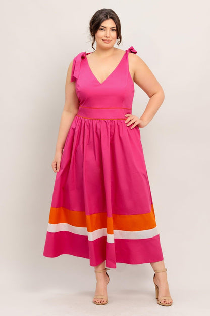 Forest Charm Fuchsia Orange Woven Midi Dress