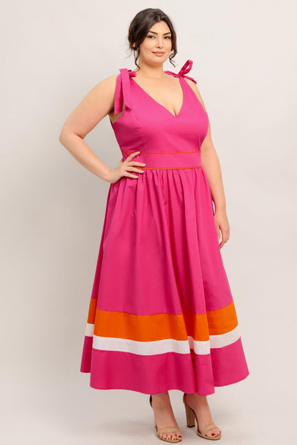 Forest Charm Fuchsia Orange Woven Midi Dress