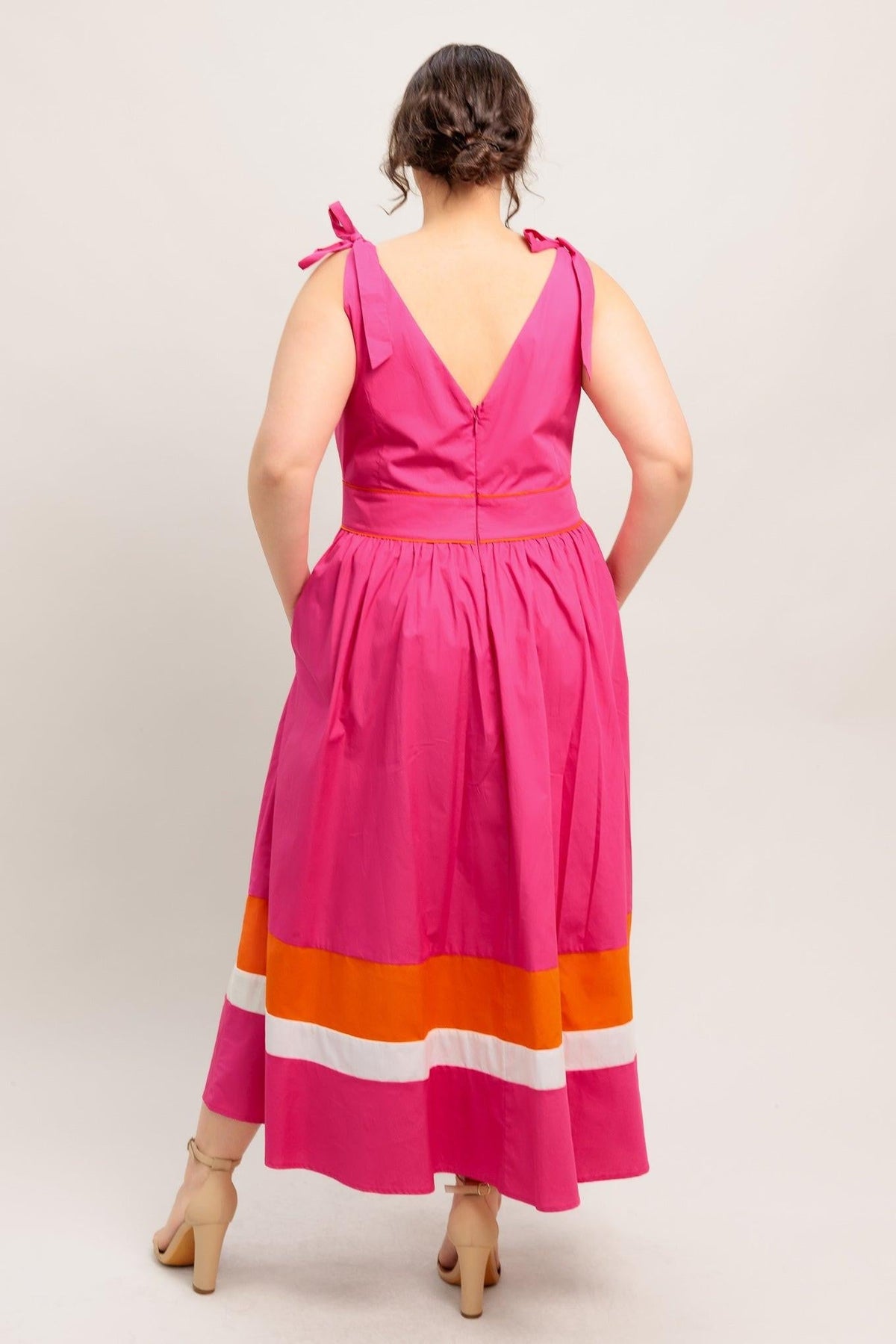 Forest Charm Fuchsia Orange Woven Midi Dress