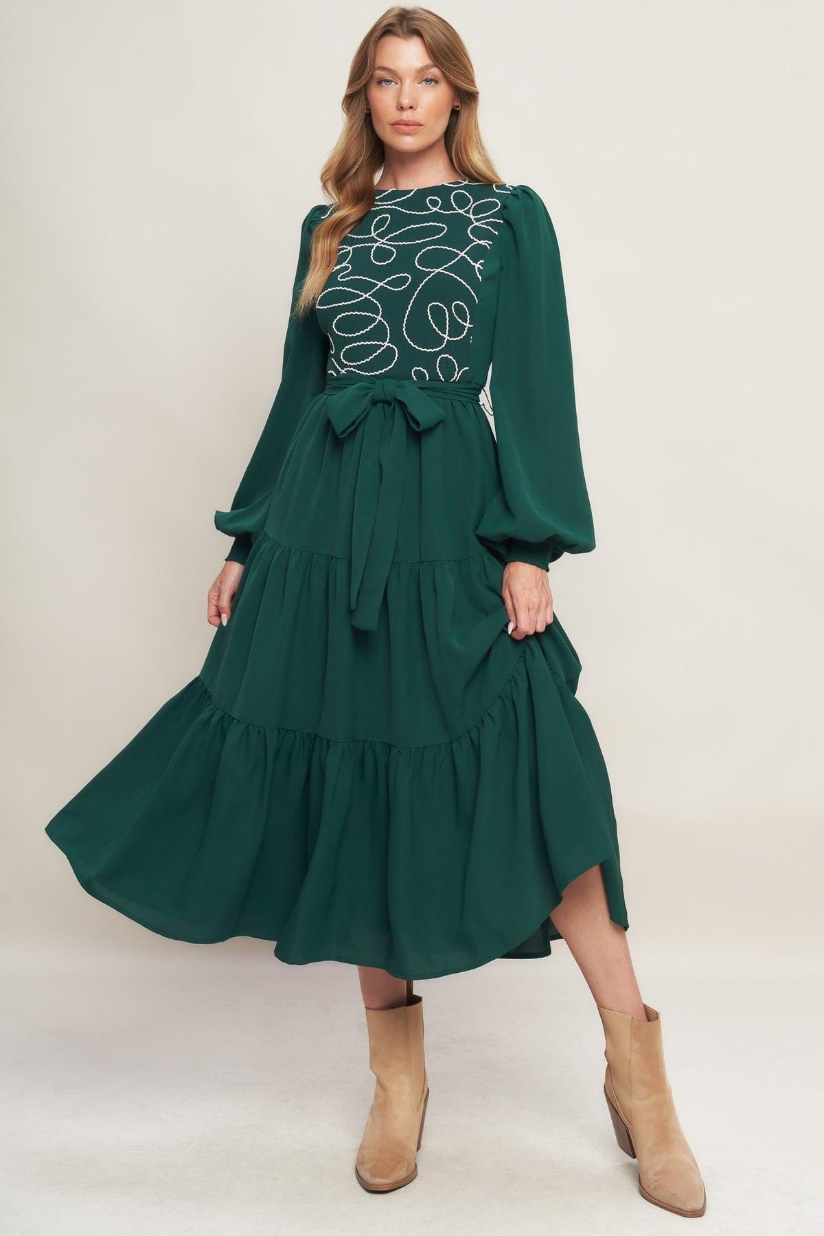 Forest Allure Woven Midi Dress