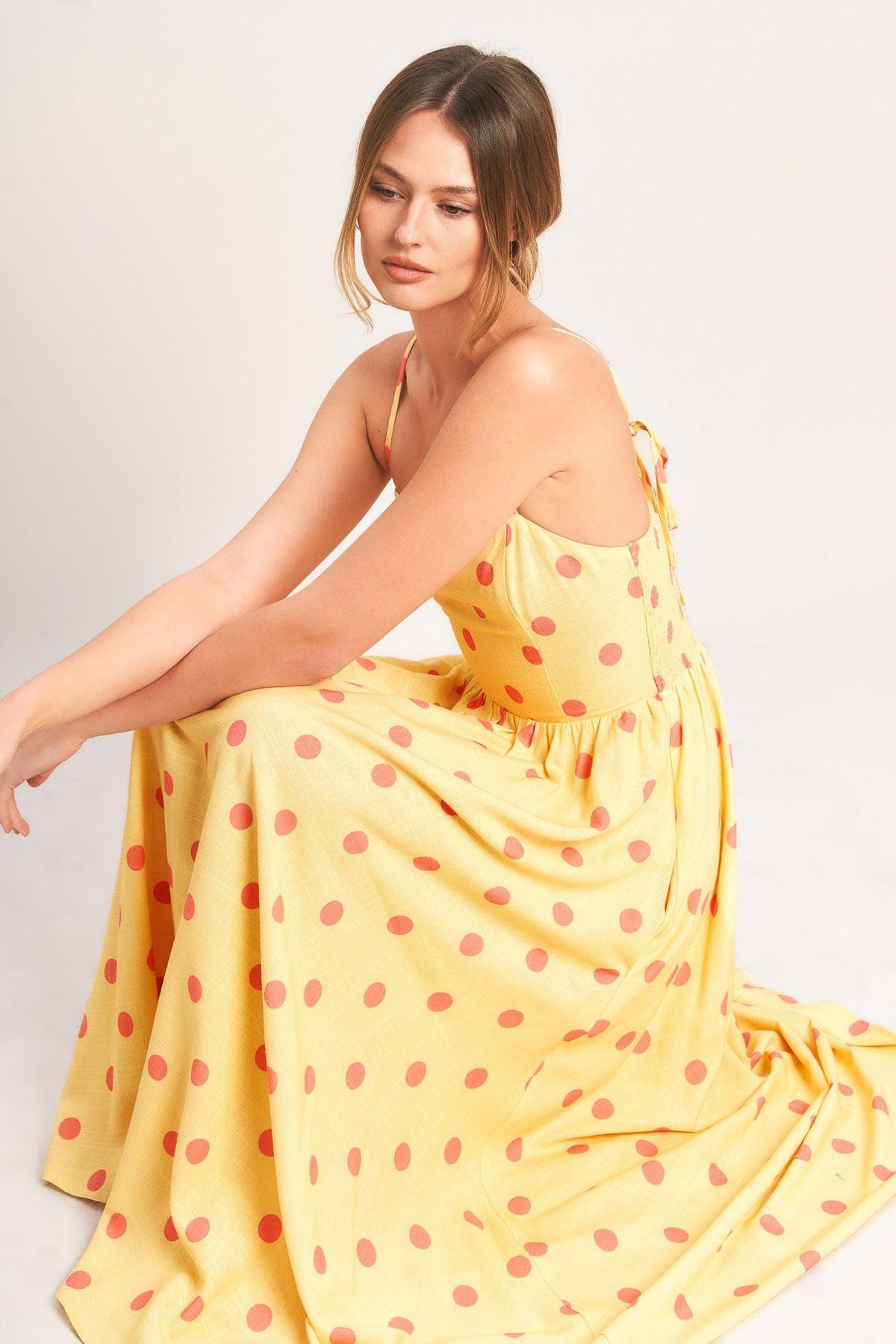 Golden Summer Polka Woven Midi Dress
