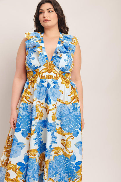 Baroque Bloom Woven Midi Dress