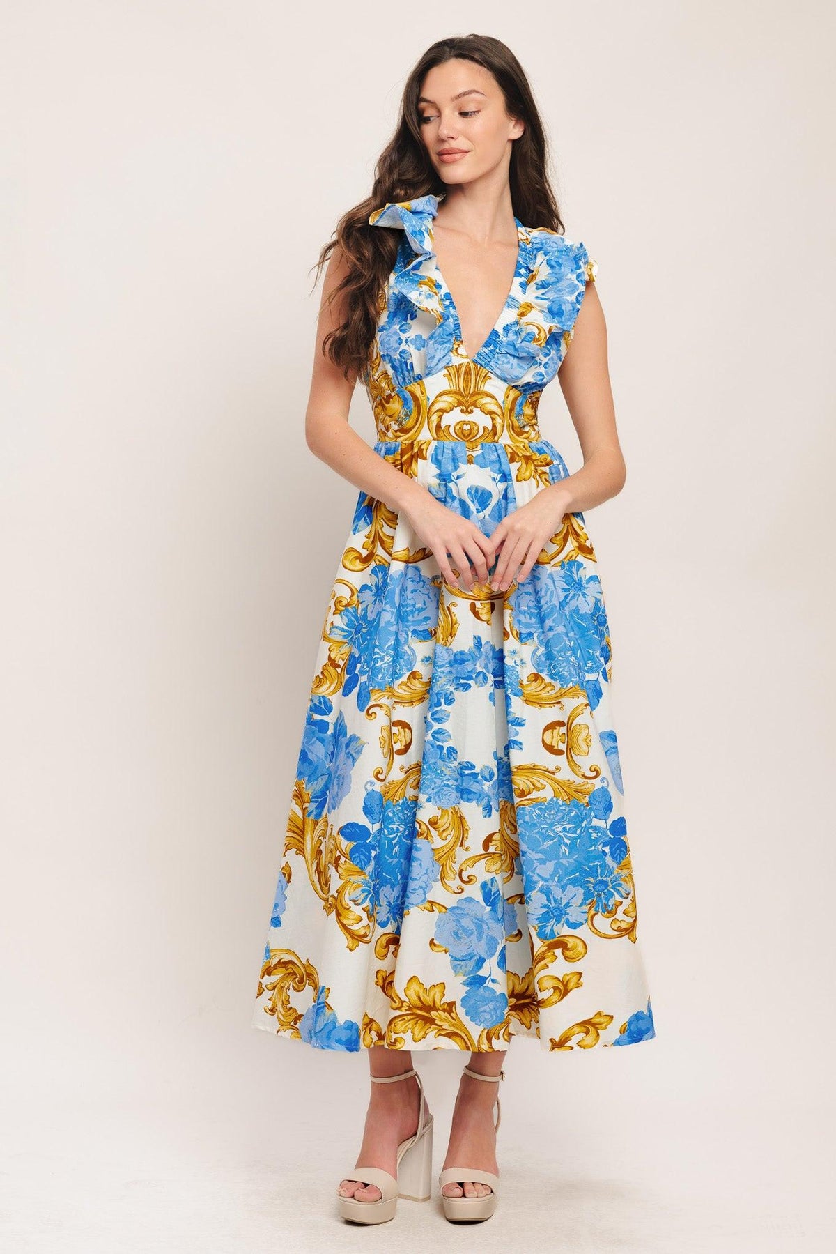 Baroque Bloom Woven Midi Dress