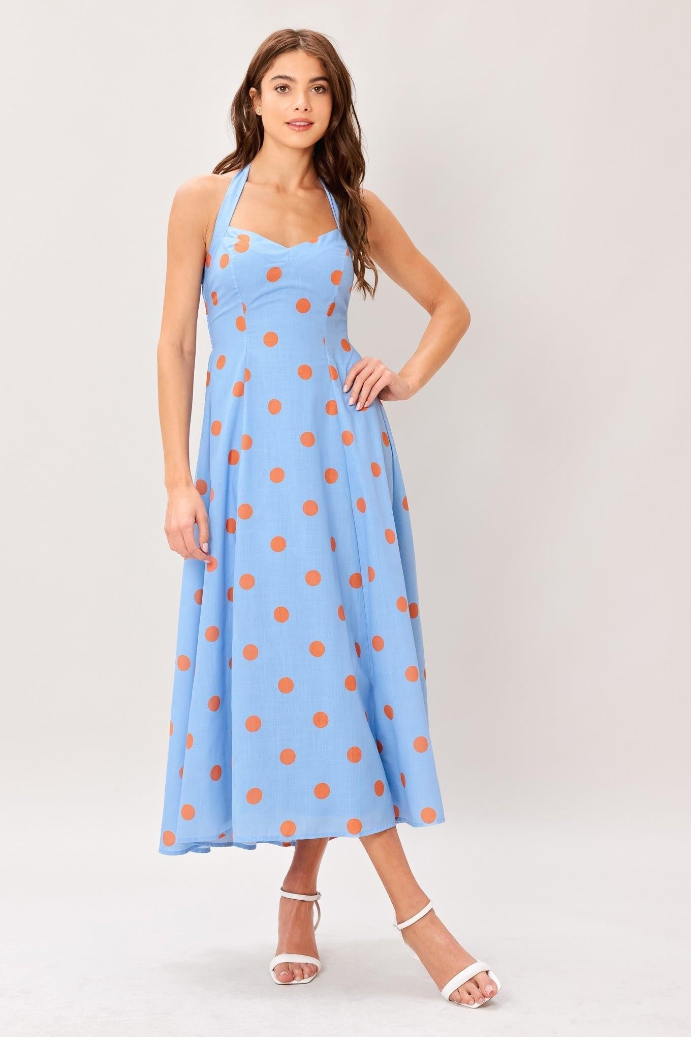 Cotton Candy Sky Dot Woven Midi Dress