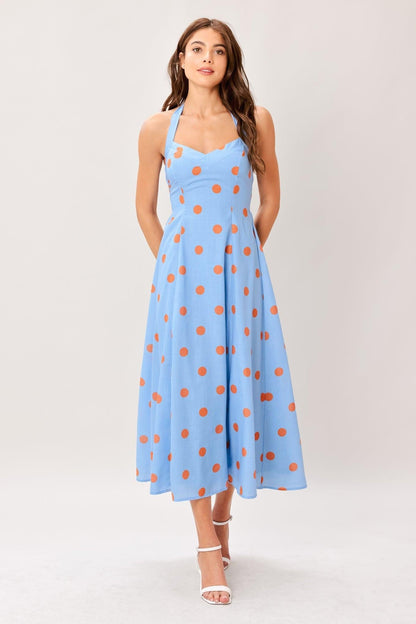 Cotton Candy Sky Dot Woven Midi Dress