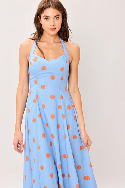 Cotton Candy Sky Dot Woven Midi Dress