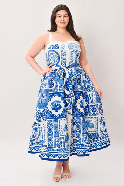 Blue Majolica Charm Woven Midi Dress