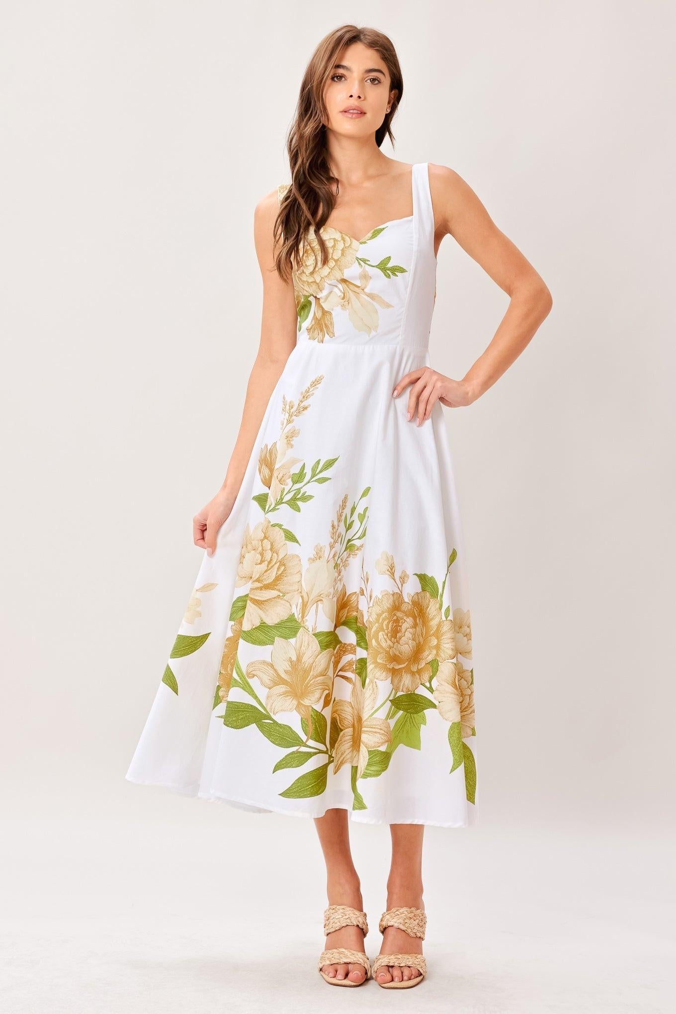 Cream Botanica Woven Midi Dress