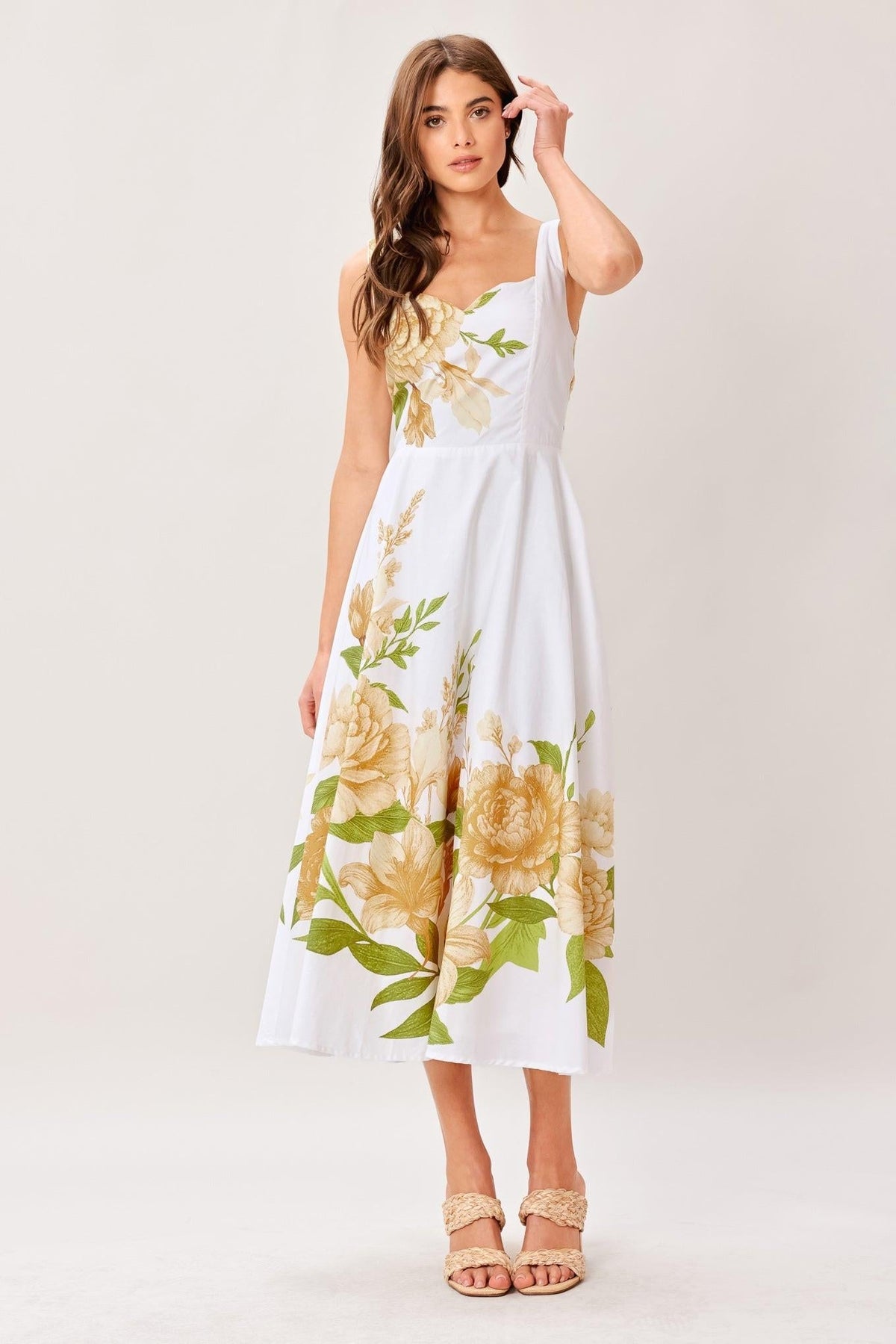 Cream Botanica Woven Midi Dress