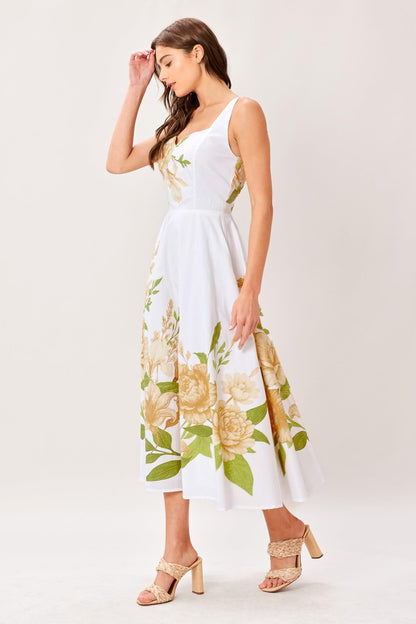 Cream Botanica Woven Midi Dress
