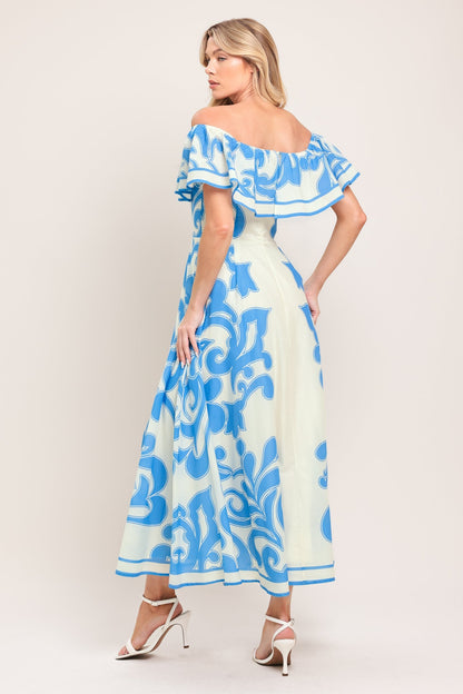 Blue Majolica Woven Midi Dress