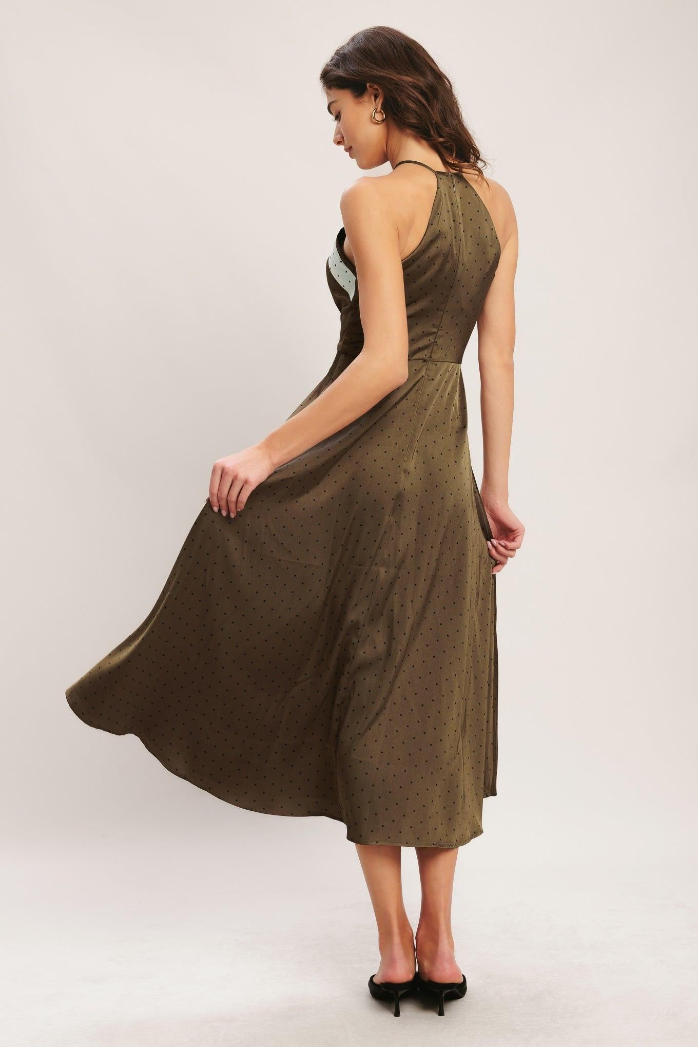 Espresso Chic Woven Satin Midi Dress