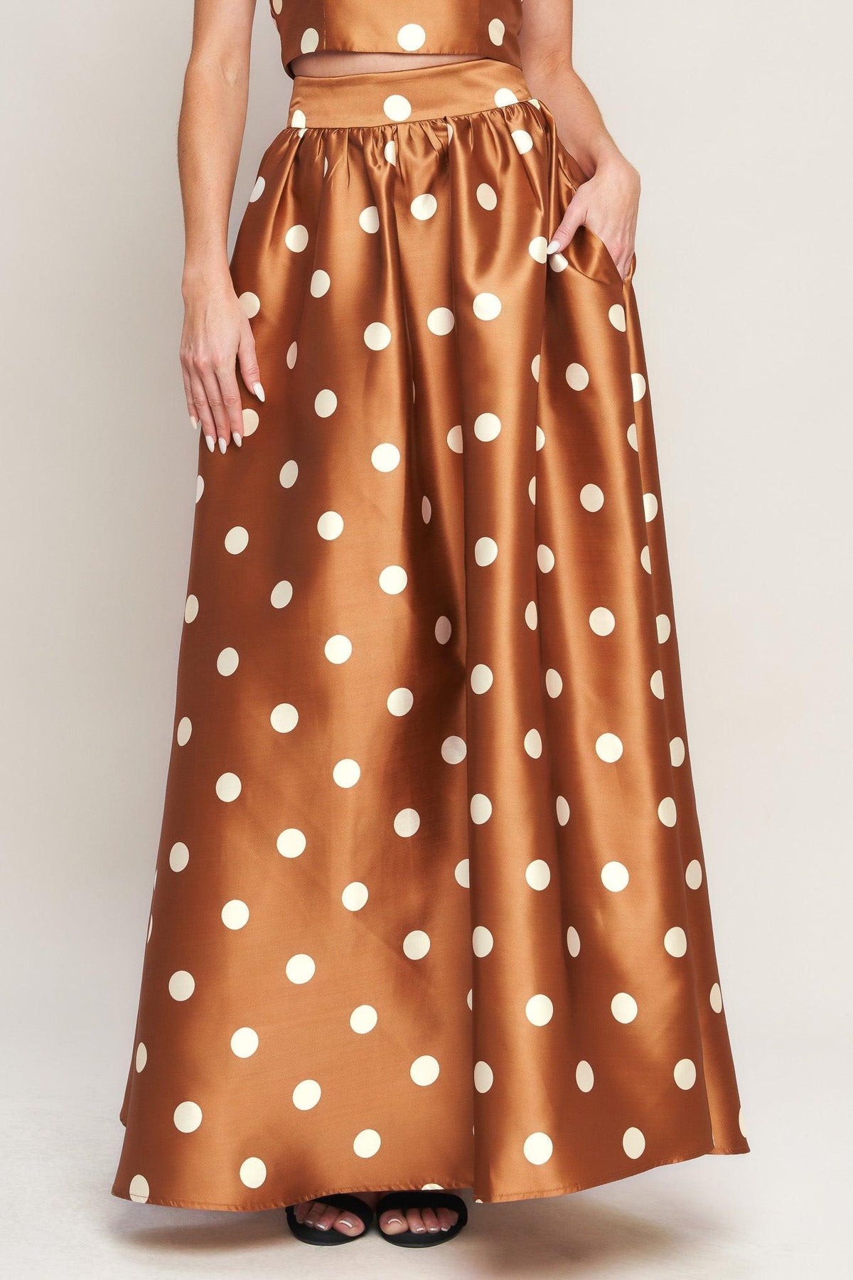 Chic Polka Flow Woven Full Maxi Skirt