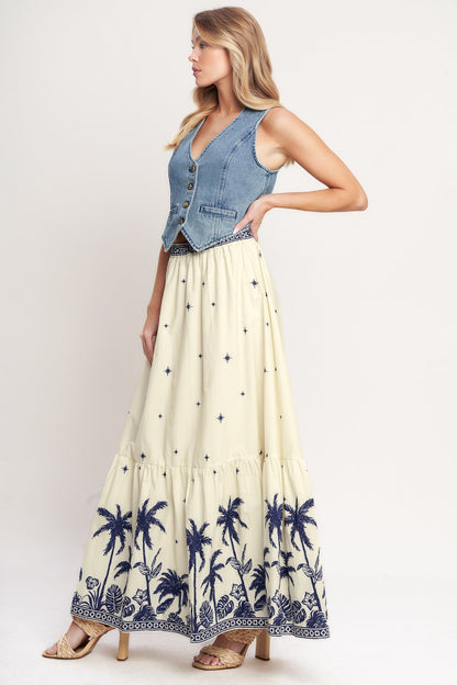 Boho Constellation Woven Maxi Skirt