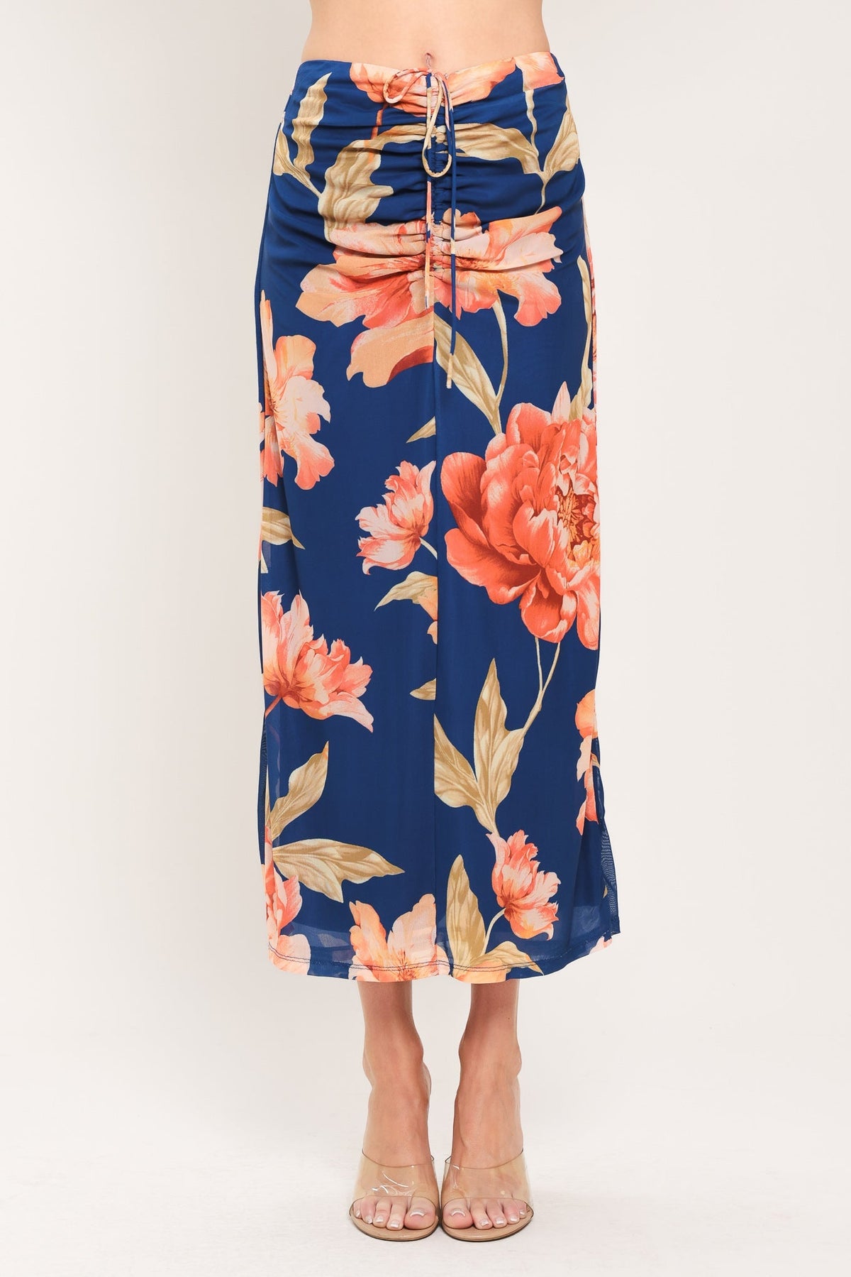 Deep Sea Bloom Power Mesh Midi Skirt