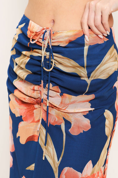 Deep Sea Bloom Power Mesh Midi Skirt