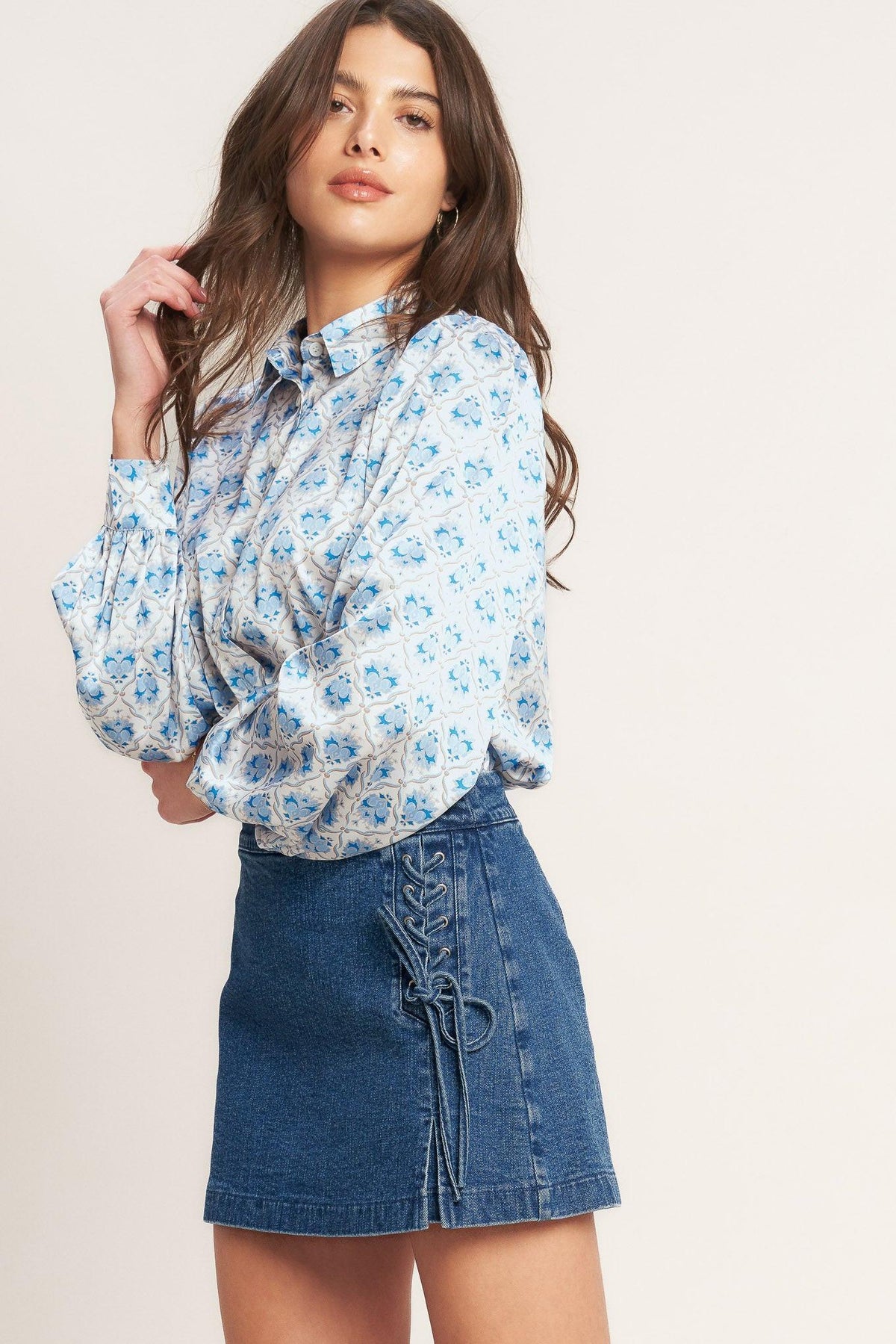 City Lace-up Denim Skort