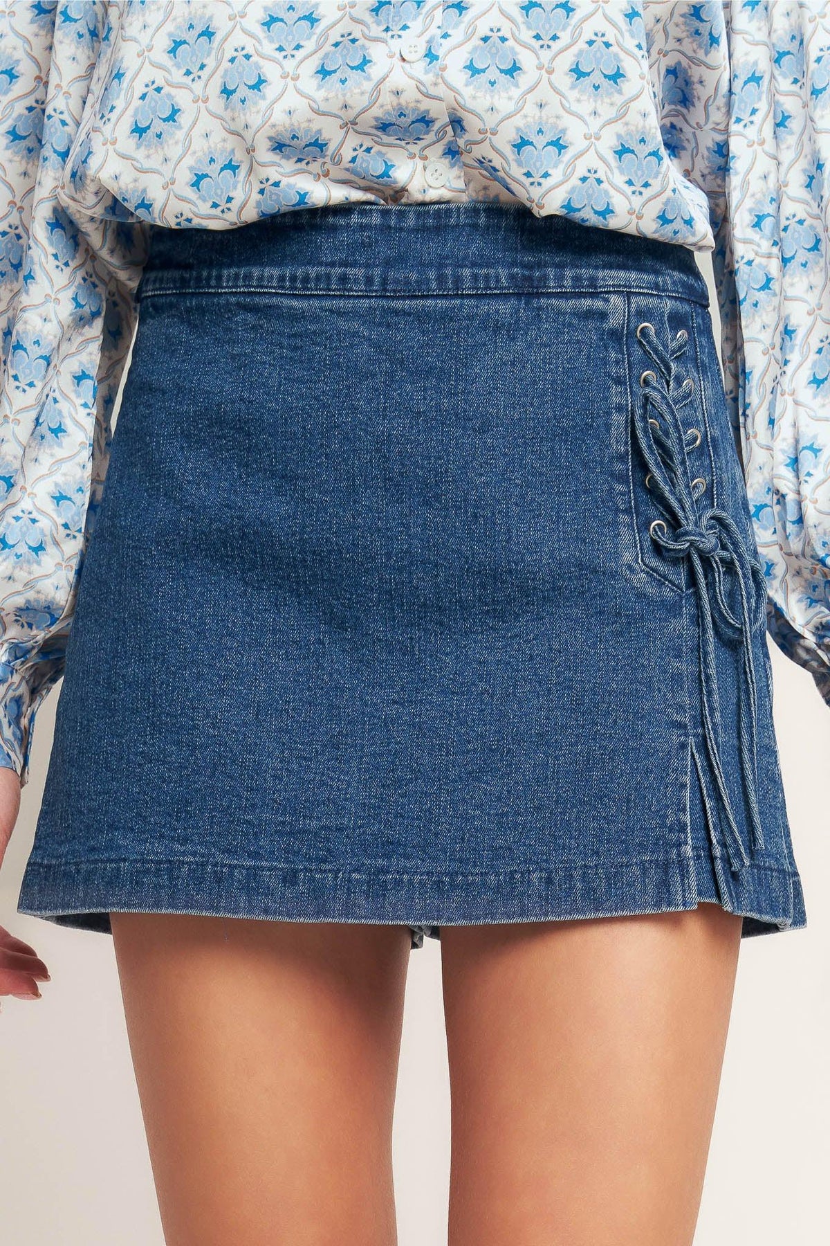 City Lace-up Denim Skort