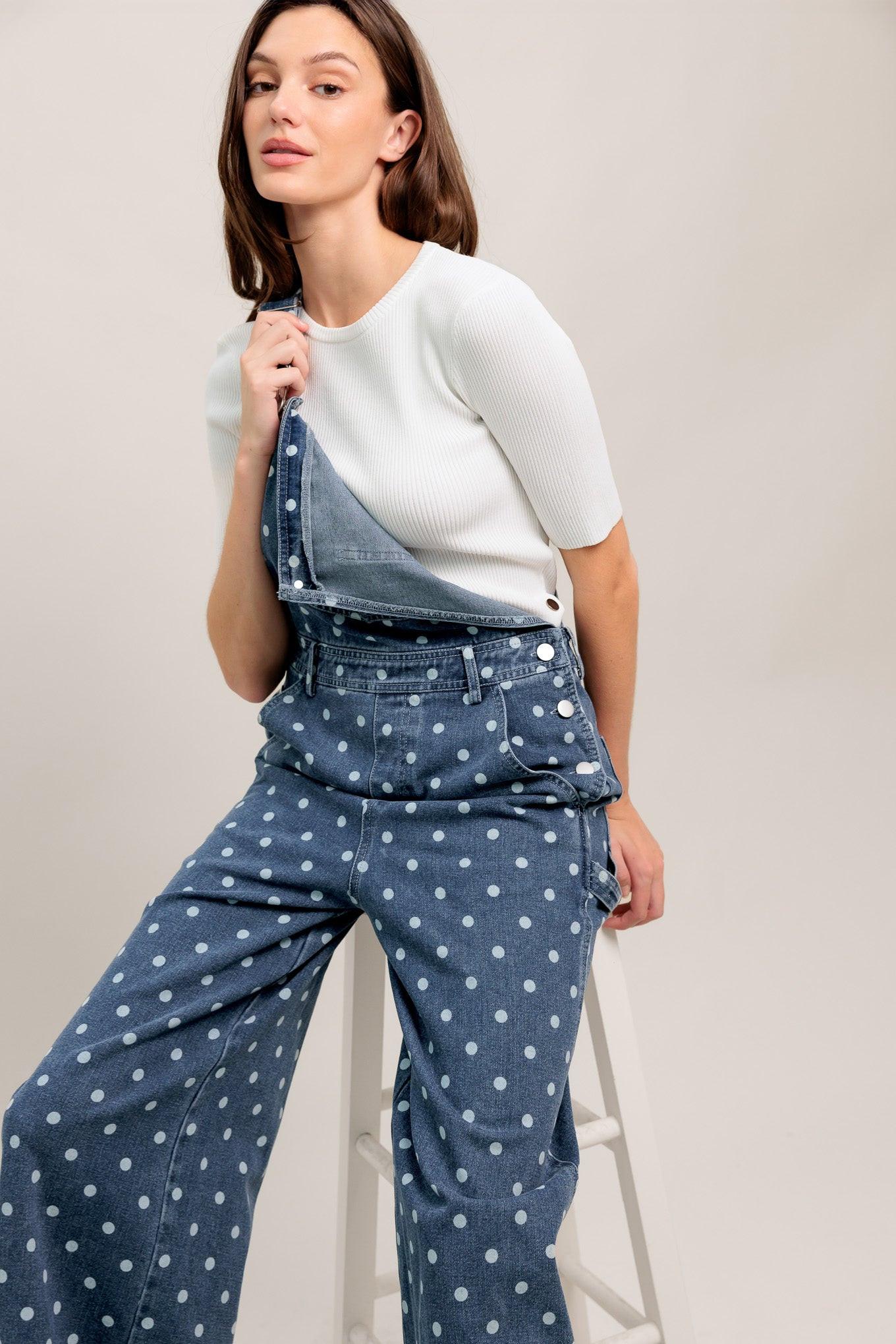 Everyday Polka Overall Denim Jumpsuit